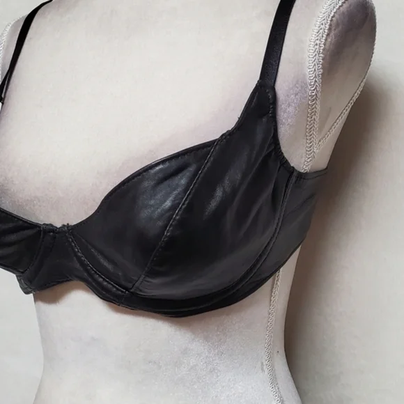Spartacus Leathers of Oregon Rare Black Leather Low Cut Demi Balconette Bra 38C - Picture 3 of 14